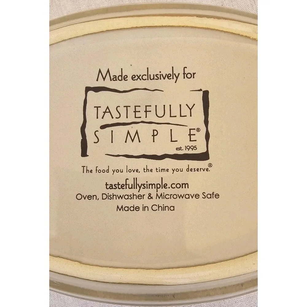 Tastefully Simple Oval Dip Stoneware Crock Serving Dish Bowl Baker